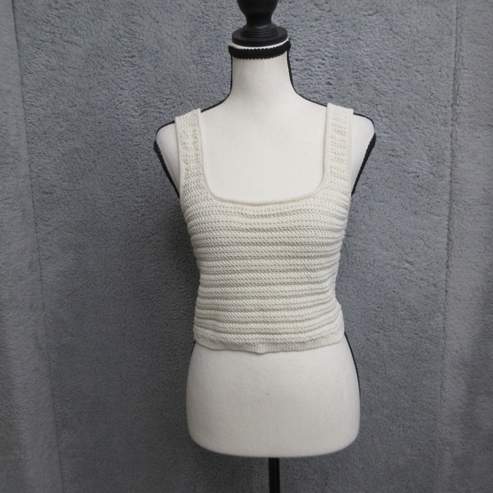 H&M Textured Knit Tank Top Womens M White Cropped Square Neck Coastal Chic Soft